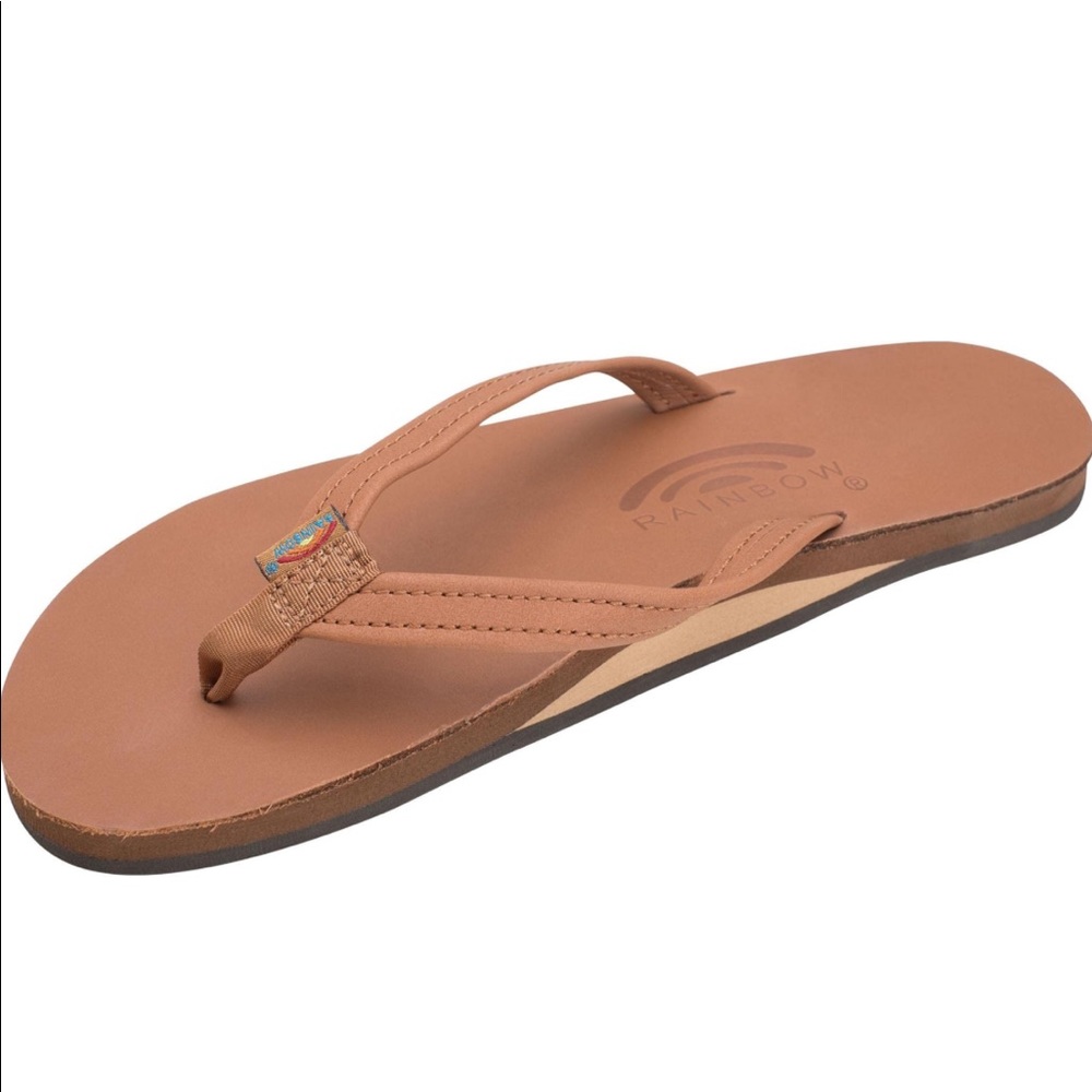 Women’s Rainbow Sandals Thin Leather Brown/Tan (L)
